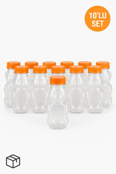 20 Adet Ayıcık Şişe – Turuncu Kapaklı, Okul ve Piknik İçin Eğlenceli Çocuk Meyve Suyu Şişesi 250 ml - 8