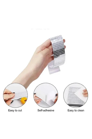 1 Rulo Gümüş Renk Aynalı Mozaik Taşlı Dekor Bant Yapışkanlı Kare Cam Ayna Taş Parti Süsleme Bandı - Resim 5