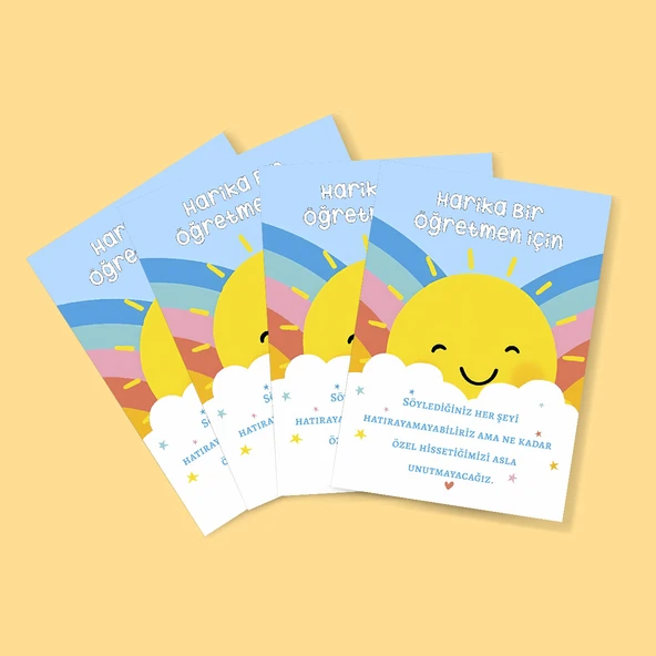 Özel gün 24 Kasım - Öğretmenler Günü Tebrik Kartı 4 Lü - Not Kartı -hediye kartı- tek yüzlü teşekkür kartı ürün görseli