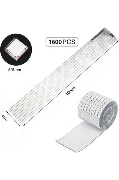 1 Rulo Gümüş Renk Aynalı Mozaik Taşlı Dekor Bant Yapışkanlı Kare Cam Ayna Taş Parti Süsleme Bandı - Resim 3