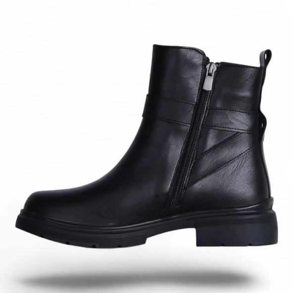 Scarletta M-457 Siyah Cilt Kışlık Kadın Bot Ayakkabı - Resim 3