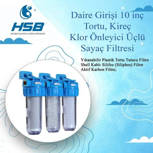 Hsb Daire Girişi 10 Inç Tortu, Kireç ve Klor Önleyici Üçlü Sayaç Filtresi ürün görseli 1