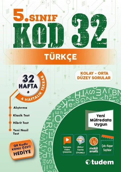 TUDEM YAYINLARI 5. SINIF TÜRKÇE KOD 32 ürün görseli