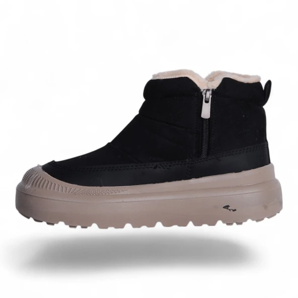 Twincers 2028 Siyah-Bej Kadın Kışlık Düz Bot Ayakkabı - Resim 3