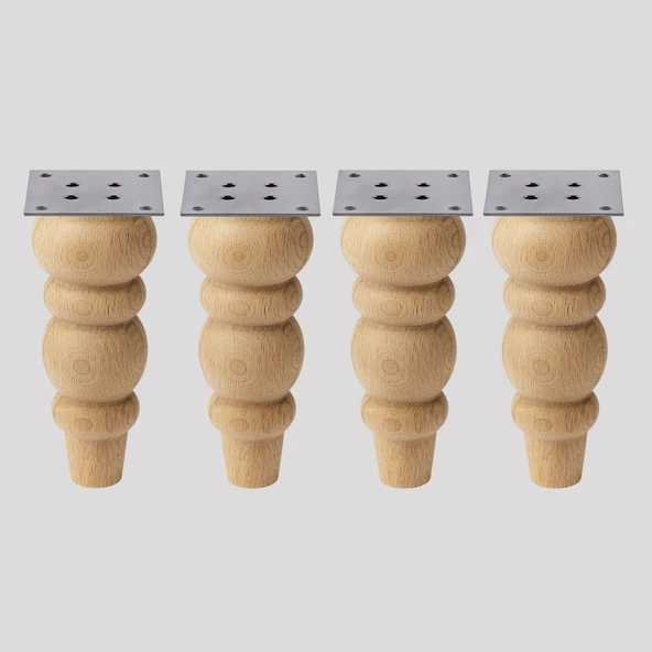 Bohem 17 cm  4'lü Set Boyasız Ham Doğal Ahşap Ayak Silindir Mobilya Koltuk Kanepe Ayağı Aparat Dahil - Resim 9