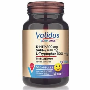 Validus Extra Smile 5HTP 200 mg + L-Tryptophan 200 mg + Sam 400 mg 30 Kapsül ürün görseli