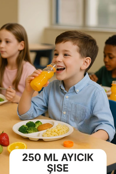 20 Adet Ayıcık Şişe – Turuncu Kapaklı, Okul ve Piknik İçin Eğlenceli Çocuk Meyve Suyu Şişesi 250 ml - 2