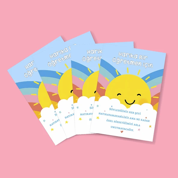 Özel gün 24 Kasım - Öğretmenler Günü Tebrik Kartı 4 Lü - Not Kartı -hediye kartı- tek yüzlü teşekkür kartı - Resim 4