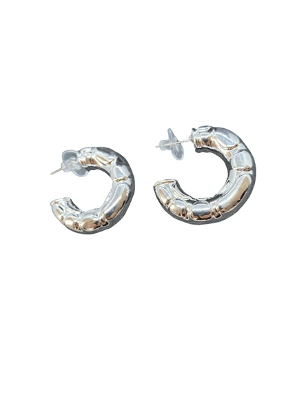 Bambu Form Halka Model Parlak Gümüş Renk 316L Hafif Çelik Küpe | Özel Günler, Modern ve Şık Tasarım ürün görseli 1