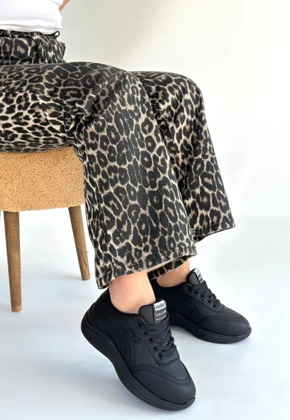 Yejja Siyah Cilt Bağcıklı Spor Ayakkabı - Resim 6