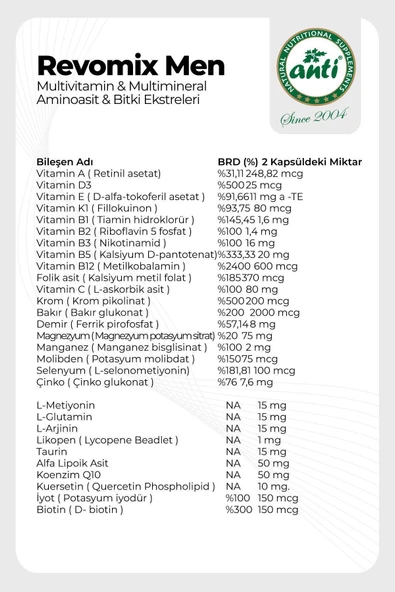 Revomix Men ( Erkeklere Özel Multivitamin Mineral Ve Aminoasit Takviyesi ) - 2