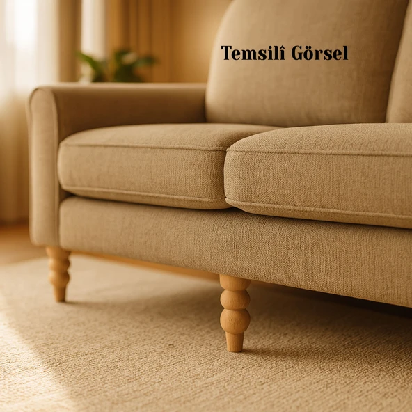 Bohem 17 cm  4'lü Set Boyasız Ham Doğal Ahşap Ayak Silindir Mobilya Koltuk Kanepe Ayağı Aparat Dahil - Resim 3