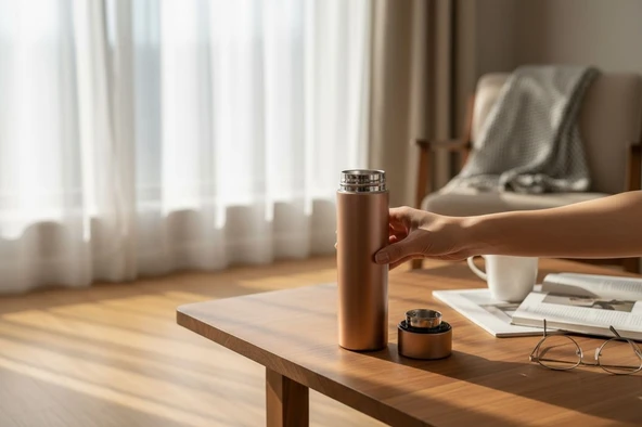 Smart demleme filtreli çay kahve termosu - sıcak soğuk su termosu (bronz) 500 ml.