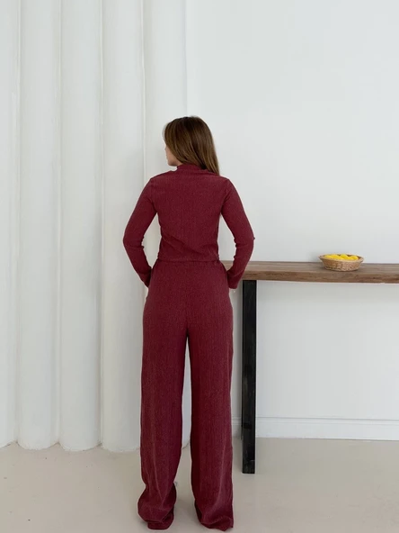 Balıkçı yaka örme takım bordo - Resim 2