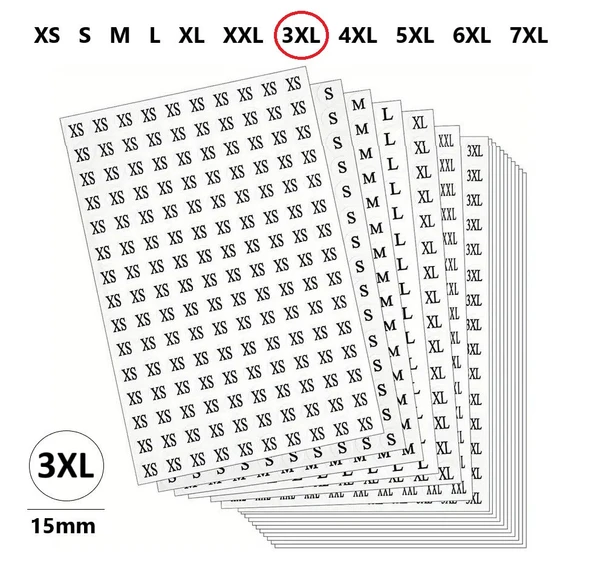 3XL-Mağaza Giysi, Beden Etiket Çapı-15mm Kendinden Yapışkanlı (300 adet) Yuvarlak Boyut Etiket ürün görseli 1