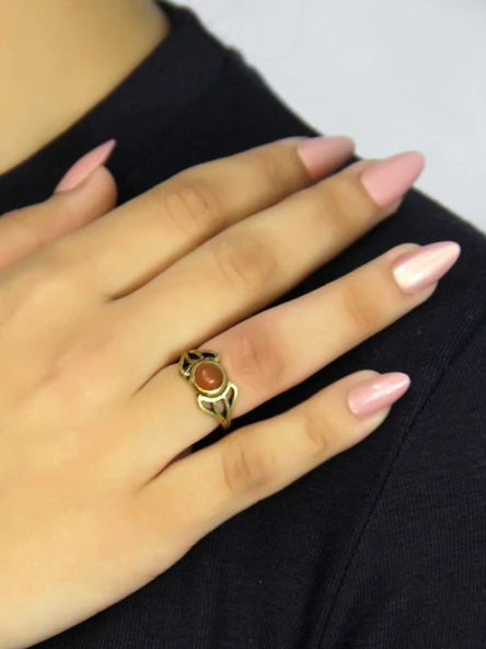 Doğal Taş Akik Yuvarlak Doğal Taşlı Antik Model Kadın Ayarlanabillir Yüzük euy79a ürün görseli