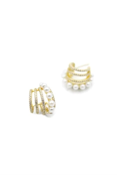 İncili Taşlı Küpe - Altın