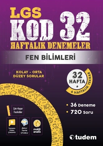 TUDEM YAYINLARI LGS Kod 32 Haftalık Denemeler Fen Bilimleri ürün görseli
