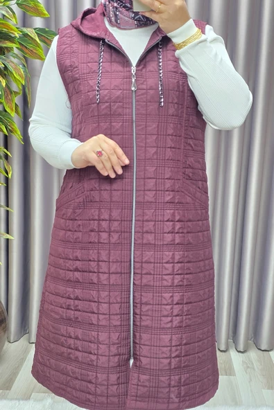 Kadın Giyim Büyük Beden Kapitone Dik Cep Yelek - Resim 11