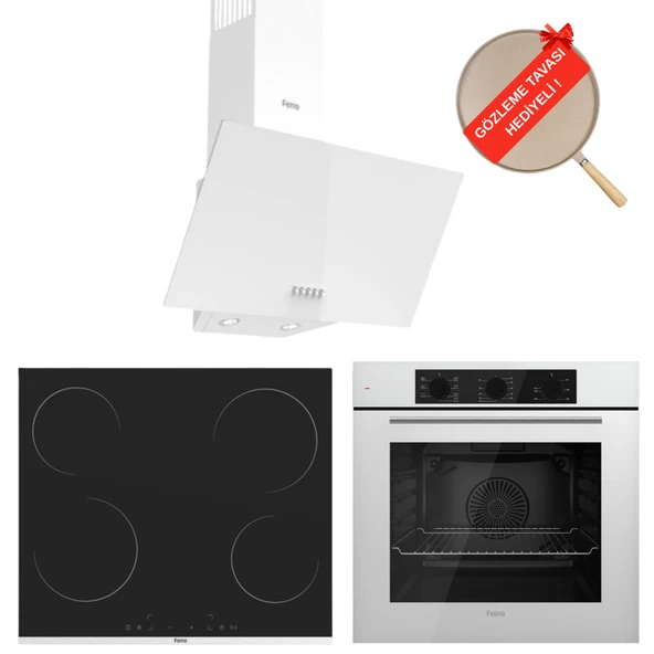 Ferre FlowArt Forte Vitroseramik Elektrikli  Beyaz Ankastre Set  ( D087 + Ms261 + QBL62CB ) ürün görseli 1