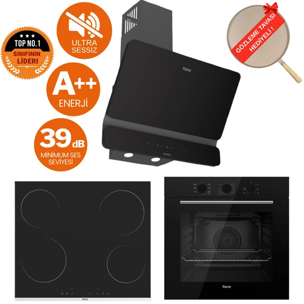 Ferre Spazio Ultra Sessiz Vitroseramik Elektrikli Ankastre Set (D080-SA + MS261 + QBL62CS ) ürün görseli 1