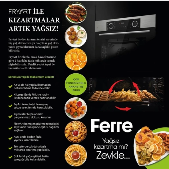 Ferre  FryArt Viora Vitroseramik Elektrikli Sessiz Beyaz Ankastre Set (D078 - SA + Ms261 + XE64CB ) - Resim 4