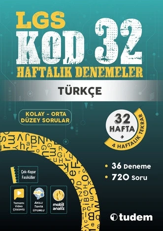 TUDEM YAYINLARI LGS Kod 32 Haftalık Denemeler Türkçe ürün görseli