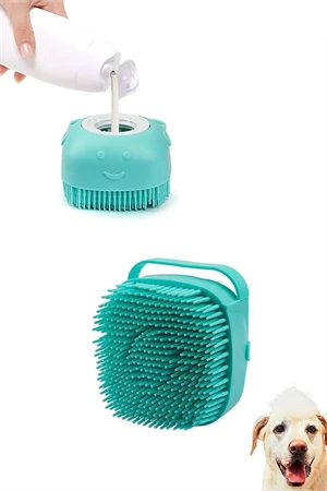 Şampuan Hazneli Kedi Ve Köpek Evcil Hayvan Yıkama Fırçası Silikon Evcil Hayvan Banyo Lifi 1 Adet - Resim 2