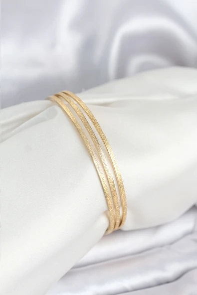 316L Çelik Gold Renk Simli Model Ajda 65 mm Kadın Bileklik ürün görseli 1