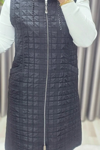 Kadın Giyim Büyük Beden Kapitone Dik Cep Yelek - Resim 6