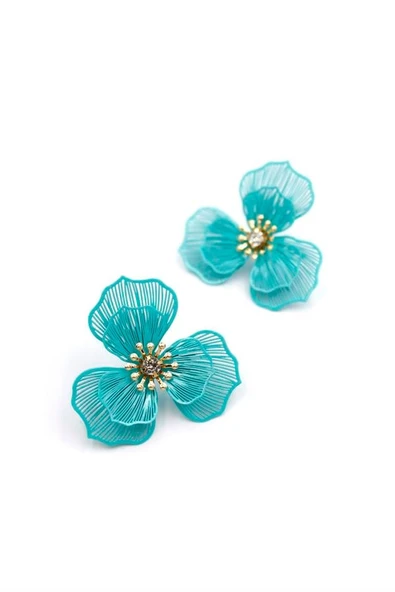 Metal Çiçek Küpe - Turkuaz