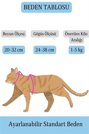 Ayarlanabilir Kedi Boyun ve Göğüs Gezdirme Tasması Renkli - Resim 2