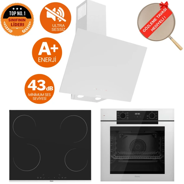 Ferre FryArt & FlowArt Meta Sessiz Davlumbaz Elektrikli Beyaz Ank. Set (D078-SA + MS261 + QEP63CB) ürün görseli