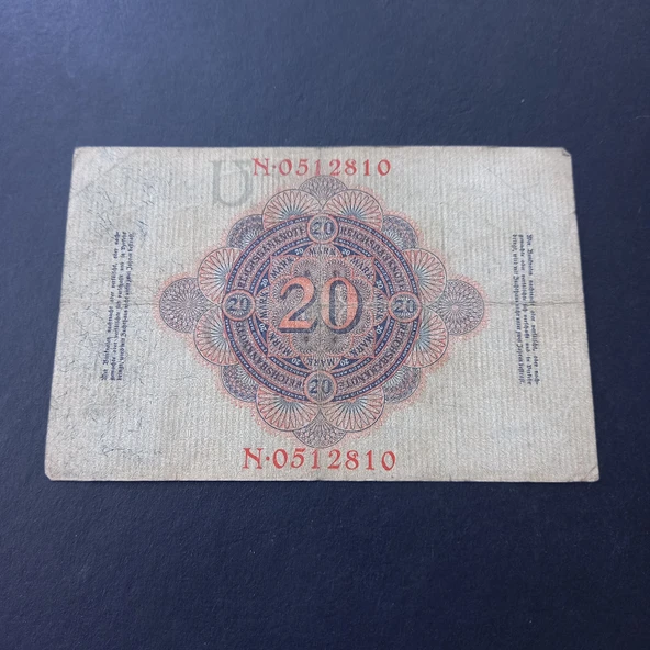 Escoines Koleksiyon 3996368f4225490274 1914 Almanya N.051 serisi 20Mark ÇT eski yabancı kağıt para - Resim 2