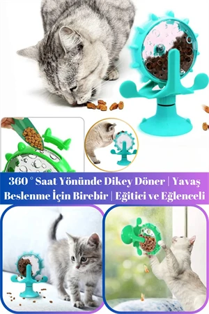 Özel Üretim Vantuzlu Çizilmeye Isırılmaya Dayanıklı Sesli Fırıldak İnteraktif Kedi Mama Oyuncağı Kedi Oltası Hediyeli ürün görseli 1