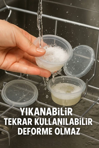 100’lü Set-60 ml Kendinden Kapaklı Şeffaf Sosluk – Sızdırmaz, Sıcağa Dayanıklı, Tekrar Kullanılabilir - 4