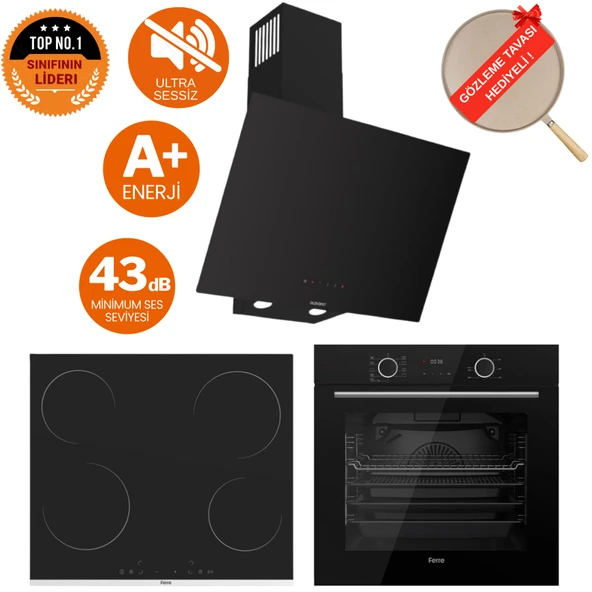 Ferre FryArt&FlowArt Auster Sessiz Davlumbaz Elektrikli Siyah Ank. Set (D077-SA + MS261 + XE63CS) ürün görseli