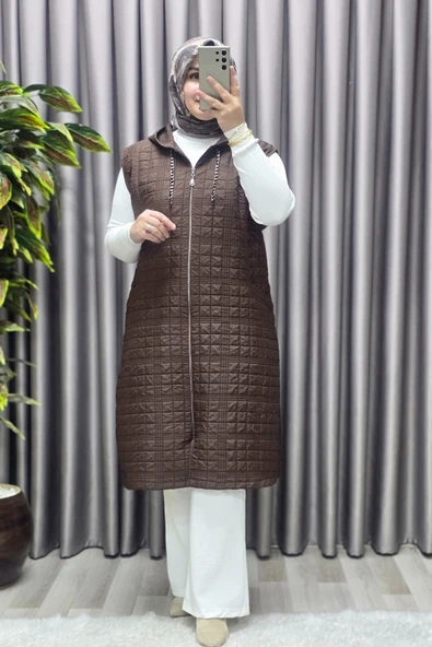 Kadın Giyim Büyük Beden Kapitone Dik Cep Yelek ürün görseli 1