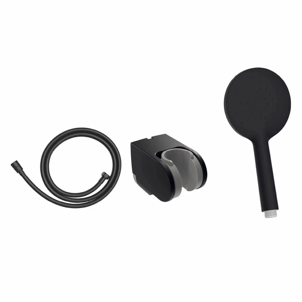 Kireç Kırıcılı El Duşu Seti Mat Siyah Yuvarlak DS.SH121S