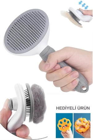 Otomatik Temizlenen Tuşlu Evcil Hayvan Fırçası Kedi Köpek Tüy Toplayıcı Tarak Gri ürün görseli