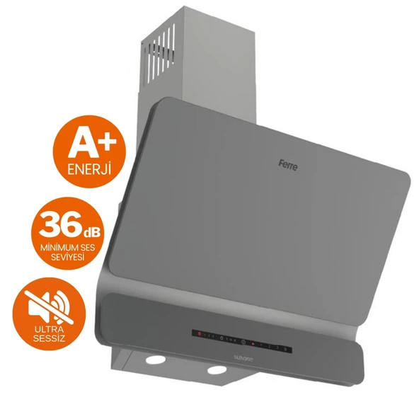 Ferre FlowArt Vivo Vitroseramik Elektrikli Gri  Ankastre Set ( D082-SA Sessiz + MS261 + QBL62CPR) - Resim 2