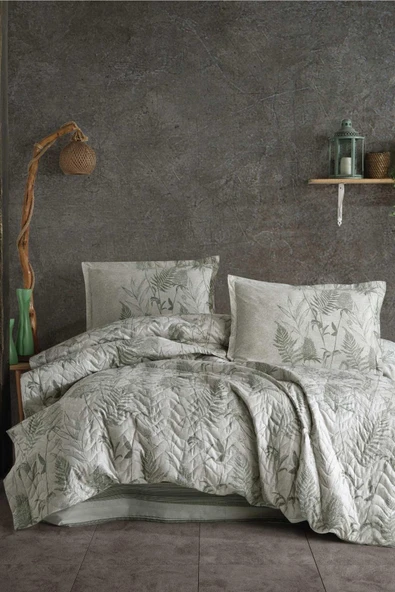 Clasy %100 Pamuk Çift Kişilik Dört Mevsim Seti Tuva V1 Yeşil - Resim 3