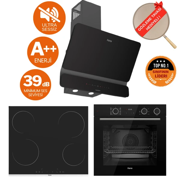 Ferre FryArt&Buharlı Omega Sessiz Davlumbaz Elektrikli Siyah Ank. Set (D080-SA + MS261 + XE64CS ) ürün görseli