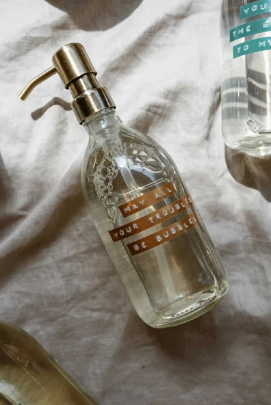 WELLmark Fresh Linen Cam Şişe Sıvı Sabun-Sabunluk - 3