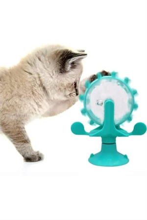 Özel Üretim Vantuzlu Çizilmeye Isırılmaya Dayanıklı Sesli Fırıldak İnteraktif Kedi Mama Oyuncağı Kedi Oltası Hediyeli - Resim 5