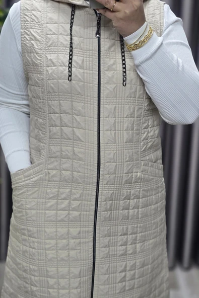 Kadın Giyim Büyük Beden Kapitone Dik Cep Yelek - Resim 4