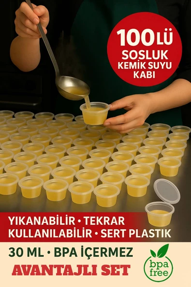 100’lü Set-30 ml Kendinden Kapaklı Şeffaf Sosluk – Sızdırmaz, Sıcağa Dayanıklı, Tekrar Kullanılabilir