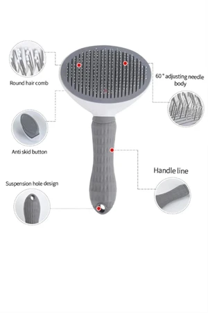 Otomatik Temizlenen Tuşlu Evcil Hayvan Fırçası Kedi Köpek Tüy Toplayıcı Tarak Gri - Resim 5