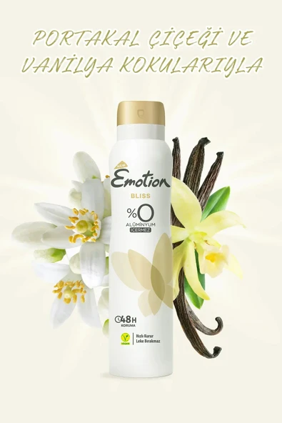 3 Adet Emotion Bliss Kadın Vegan Deodorant 150 Ml Hızlı Kurur , Leke Bırakmaz - Resim 4