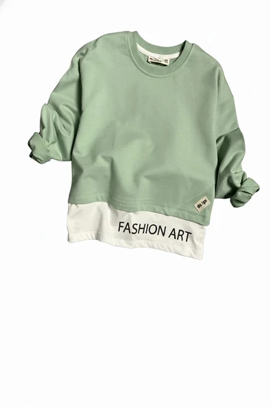 Yazı Detaylı Tarz Yeşil Renk Kız Çocuk Takım - Resim 3